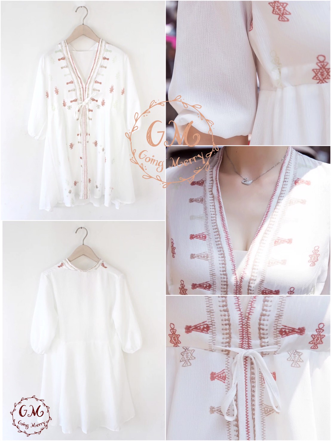 Minidress เกาหลี สไตล์โบฮีเมียนพิมพ์ลายผ้าเนื้อดีมากก เนื้อผ้าไม่บาง ช่วงกระโปรงมีซับใน