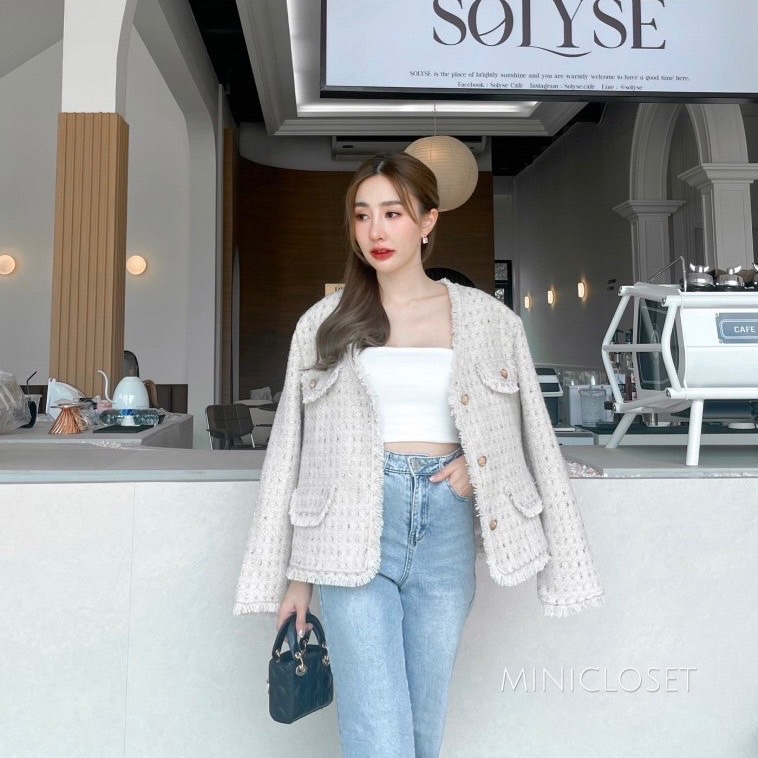 เสื้อทวีตสไตล์ชาแนลสีครีม เกรดPremium