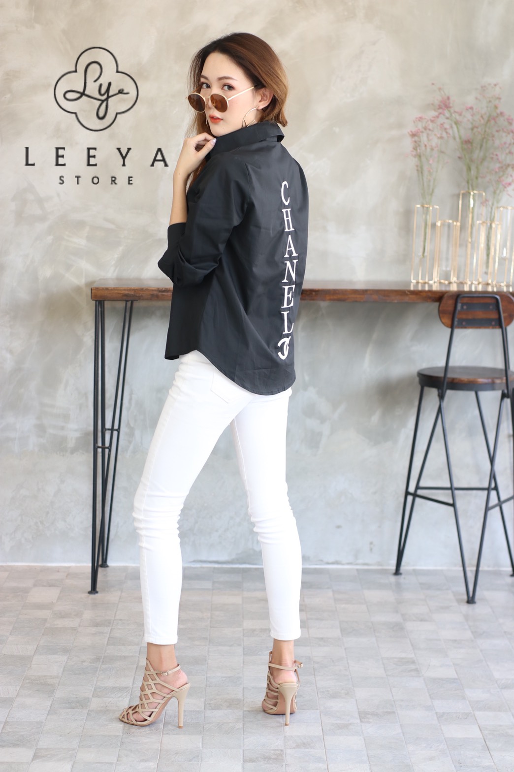 เสื้อเชิ้ตแขนยาว ปักสัญลักษณ์Chanel งานป้ายแบรนด์ตามรูป