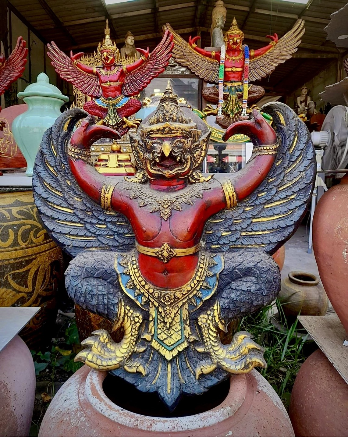 พญาครุฑ ครุฑหน้าดุ ปีกกว้าง65ซม ครุฑศาลเก่า Red Garuda