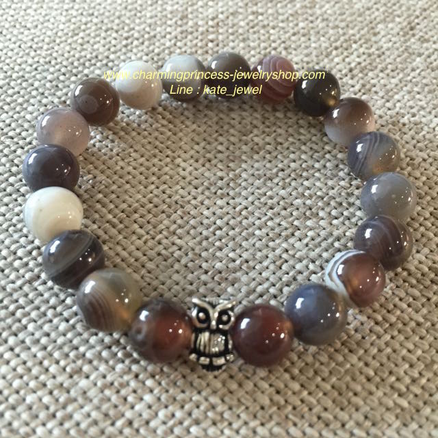 Botswana Agate or "Change Stone" 8 mm บอตสวานา อาเกต หินแห่งการเปลี่ยนแปลงที่ดี เหมาะสำหรับผู้ที่กำลังคิดโยกย้ายหรือเปลี่ยนแปลงหน้าที่การงาน ประดับนกฮูกเงินแท้เสริมปัญญา มองการณ์ไหล
