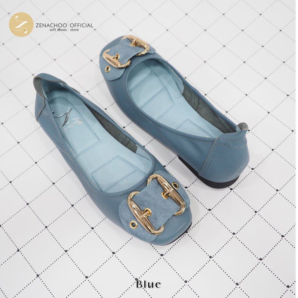 สินค้าลดราคาไม่รับเปลี่ยน คืน Zenachoo รุ่น Safari รองเท้าหนังแกะแท้ ส้นแบน หน้ากว้าง สวมใส่สบาย