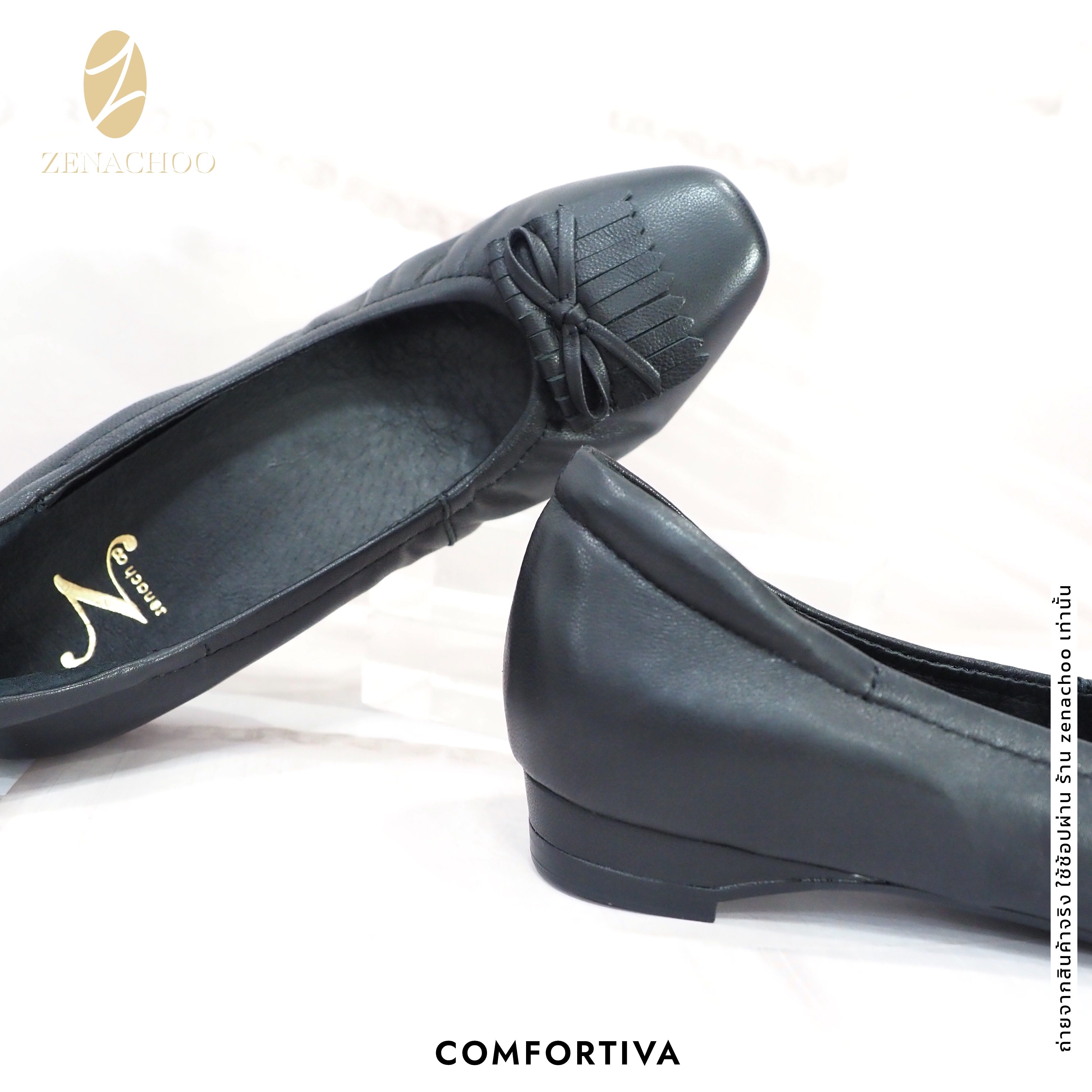 ทรงปกติ เปลี่ยนไซส์ได้-ไม่รับคืน Zenachoo รุ่นขายดี Comfortiva สูง 1นิ้ว รองเท้าหนังแกะแท้
