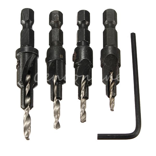 DT01 ดอกเจาะไม้ คว้านรูแบบมี Taper สำหรับให้สกรูที่เราเจาะ หลบในเนื้อไม้ ชุดเหล็ก 4 เบอร์ ยกชุด 4 ดอก พร้อมอลันคี ไว้ไขเปลี่ยนดอกสว่านได้