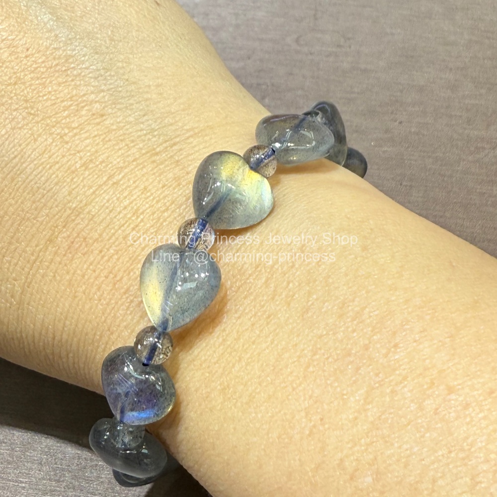 Labradorite ลาบราดอไรต์ Heart Shape and Round 11&4 มม AAA ก่อให้เกิดความคิดสร้างสรรค์ และมีสมาธิ Pastel