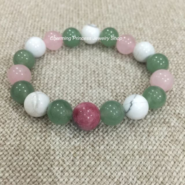 Hok Lok Siew, Rose Quartz, Ice Quartz, Howlite, Green Aventurine, ไอซ์ควอตซ์, ฮกล๊กซิ่ว, โรสควอตซ์, ฮาวไลท์, กรีน อเวนเจอรีน, กรีนอะเวนเจอรีน 12/10 มม