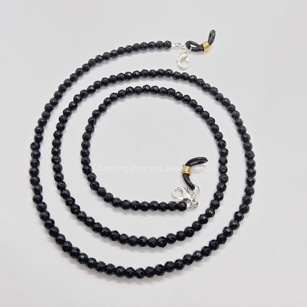 สายคล้องแมส สายคล้องแว่นตา หินนำโชค Black Onyx โอนิกซ์ 4 mm