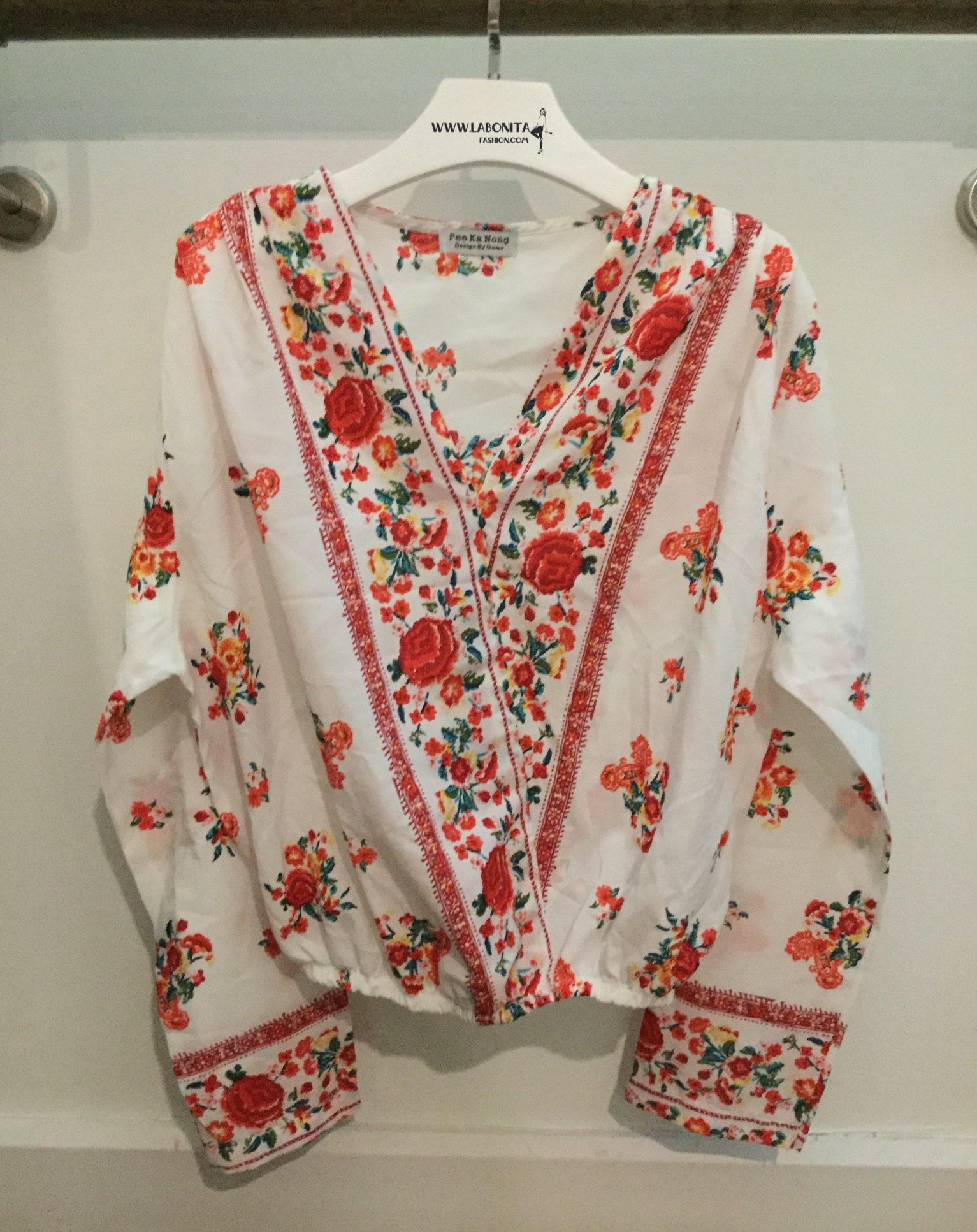 เสื้อจั้มเอวแขนยาวลายดอกสไตล์โบฮีเมียน