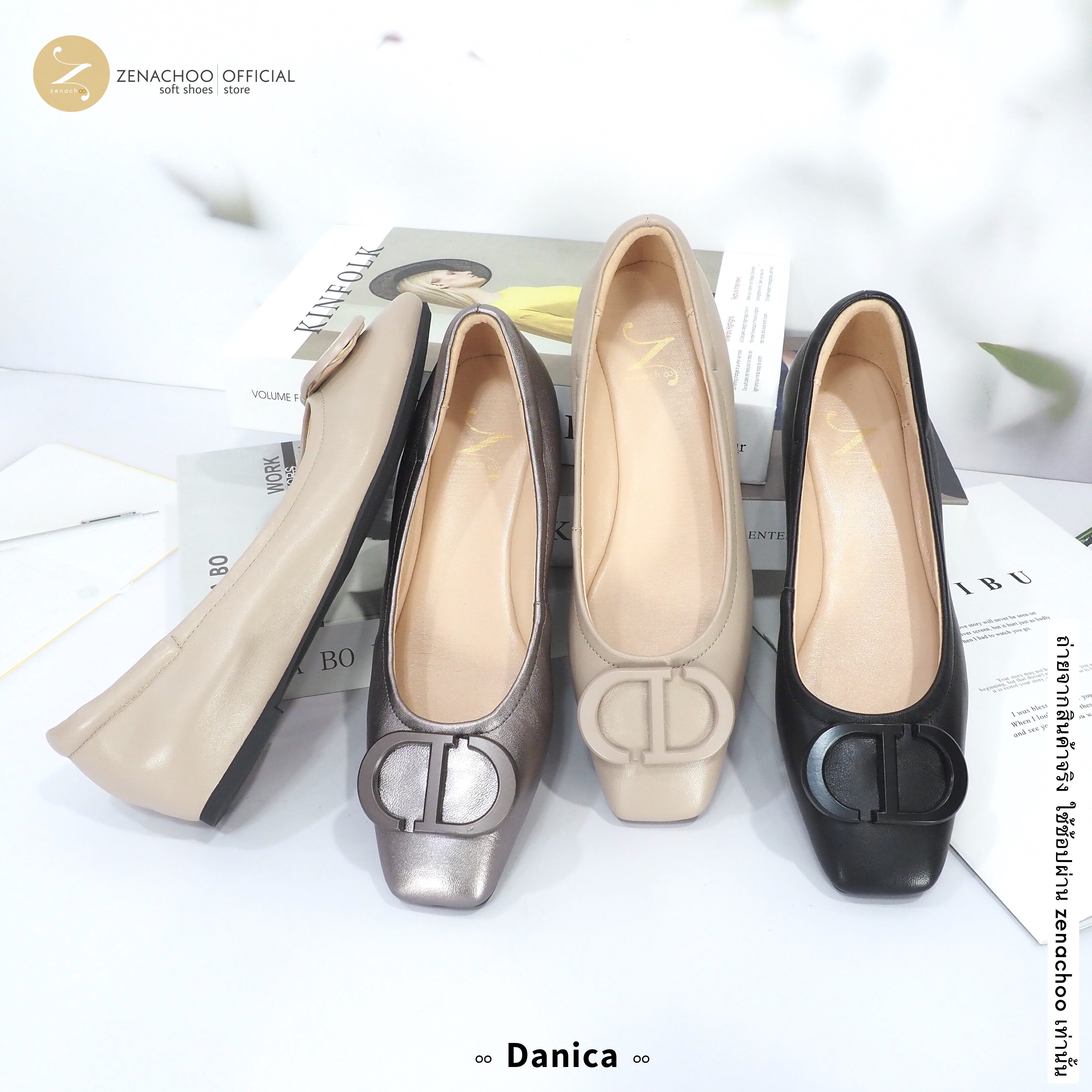 ทรงปกติ เปลี่ยนไซส์ได้-ไม่รับคืน Zenachoo รุ่น Danica เสริมส้นด้านใน สูง 1นิ้ว หนังแกะนิ่ม