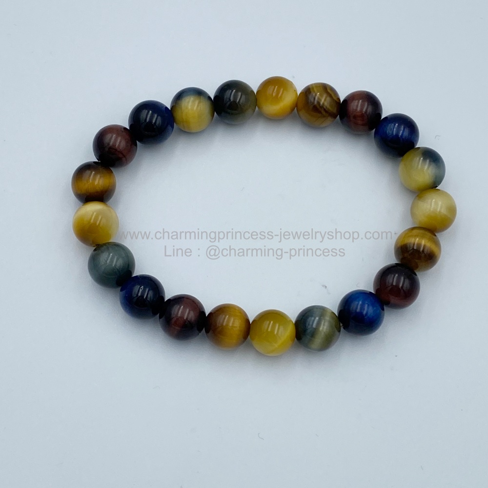 5 พยัคฆราช Tiger Eye Multi Colors หินตาเสือครบทุกสี 8 มม แก้ปีชง พลิกฟื้นดวงชะตา แคล้วคลาดปลอดภัย หินแก้ปีชง Version 2