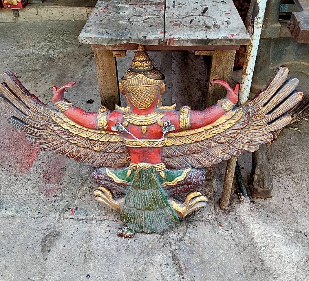 พญาครุฑไม้สัก ครุฑไม้สัก ขนาด1เมตร ครุฑไม้แกะสลัก