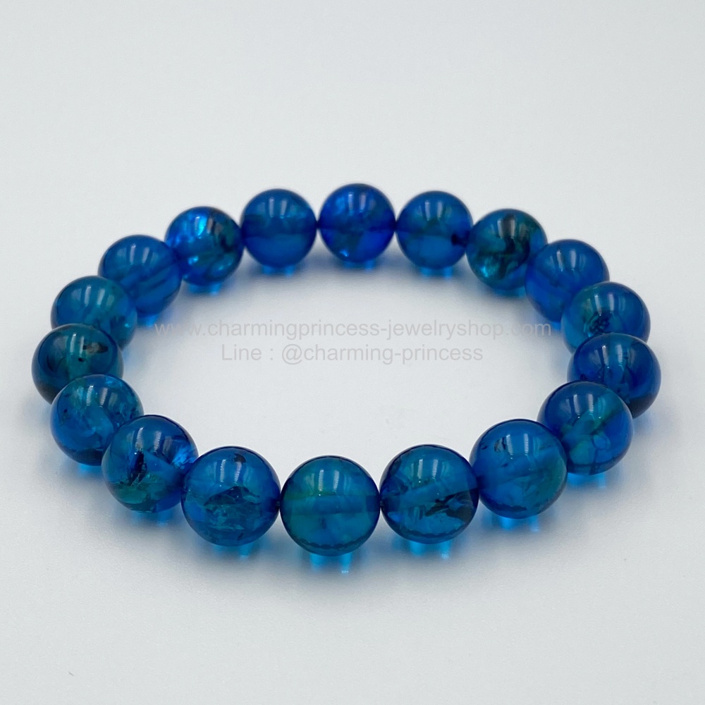 Blue Amber Bracelet อำพันสีฟ้า 10 มม จากโปแลนด์ สติปัญญา ลดความเครียด ผ่อนคลาย และหลับสบาย