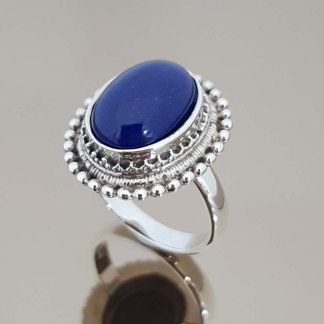 แหวนลาพิสลาซูลี แหวนหินนําโชค เงินแท้ ขนาด รูปไข่ 14x10 มม 925 Sterling SIlver Lapis Lazuli Oval 14x10 mm Ring
