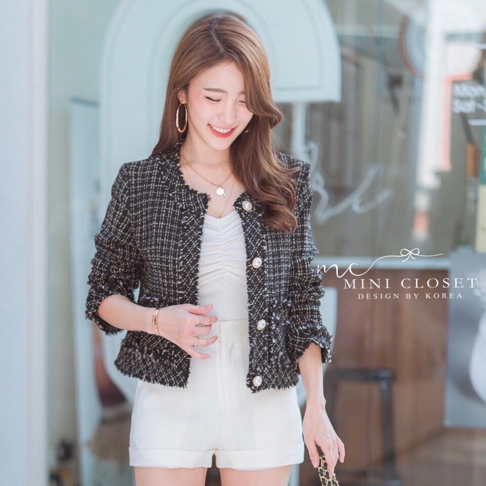 เสื้อคลุมผ้าทวีตเกาหลี ส่งฟรี