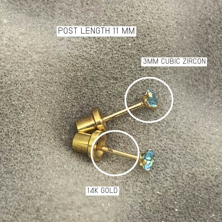 ส่งฟรี!(ทองแท้14K) ต่างหูสำหรับผิวแพ้ง่ายแป้นตัน ปลอดภัย 100% 14K Aquamarine (คริสตัลสีฟ้า)_HCK303