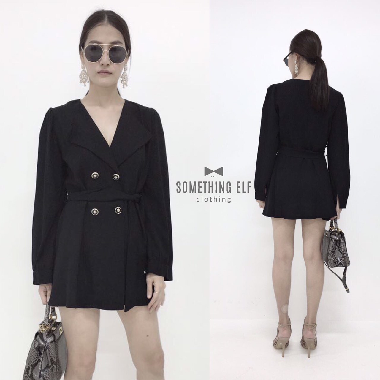 เสื้อปกใหญ่ ตัวยาว ไหล่จีบ ดีเทลติดกระดุมดำลายสวย มีสายผูกเอว ผ้าเนื้อละเอียด ใส่สวยค่ะ