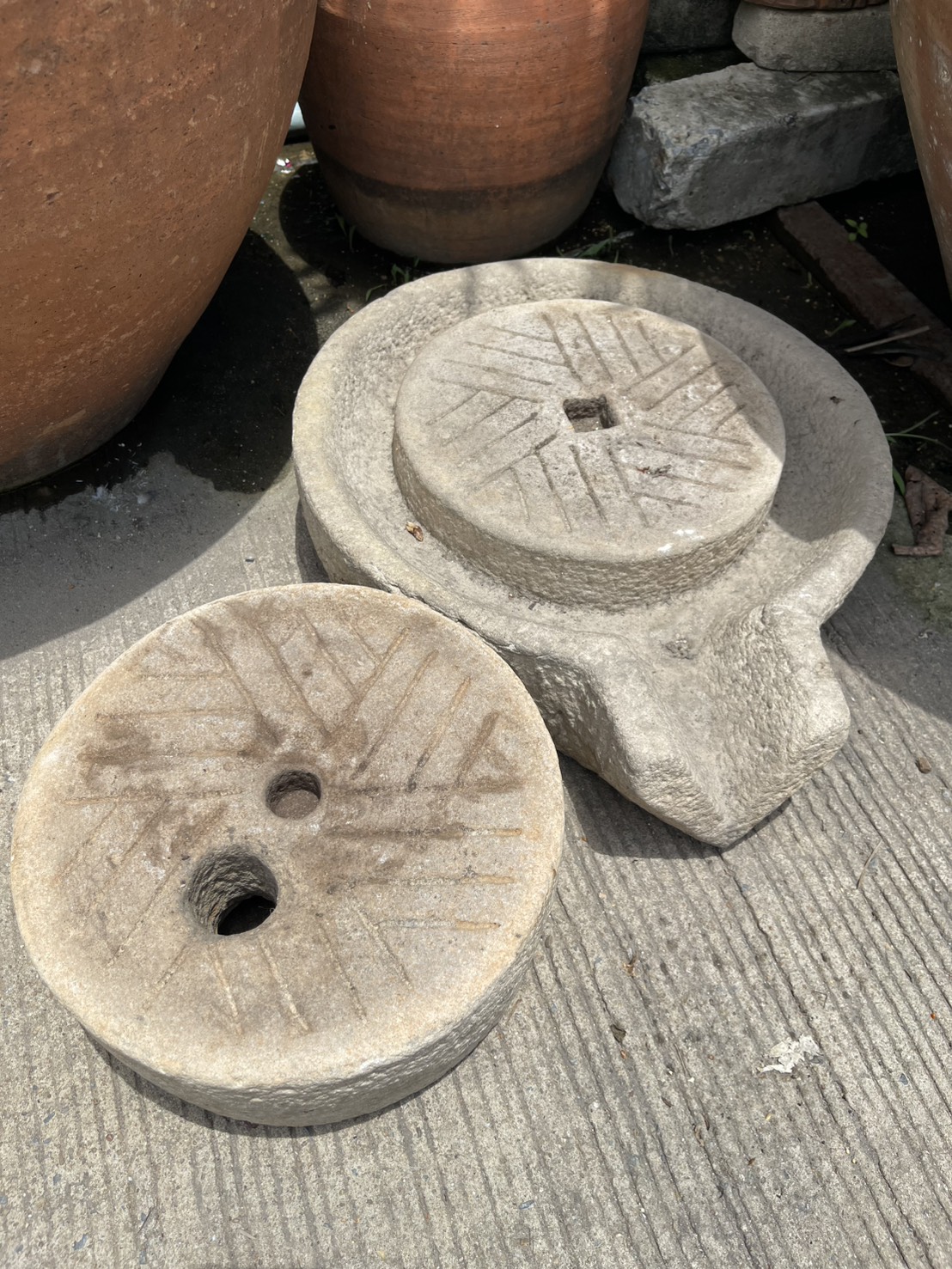 โม่แป้งโบราณ โม่หินโบราณ เครื่องบดแป้งหินแกรนิต ชุดใหญ่