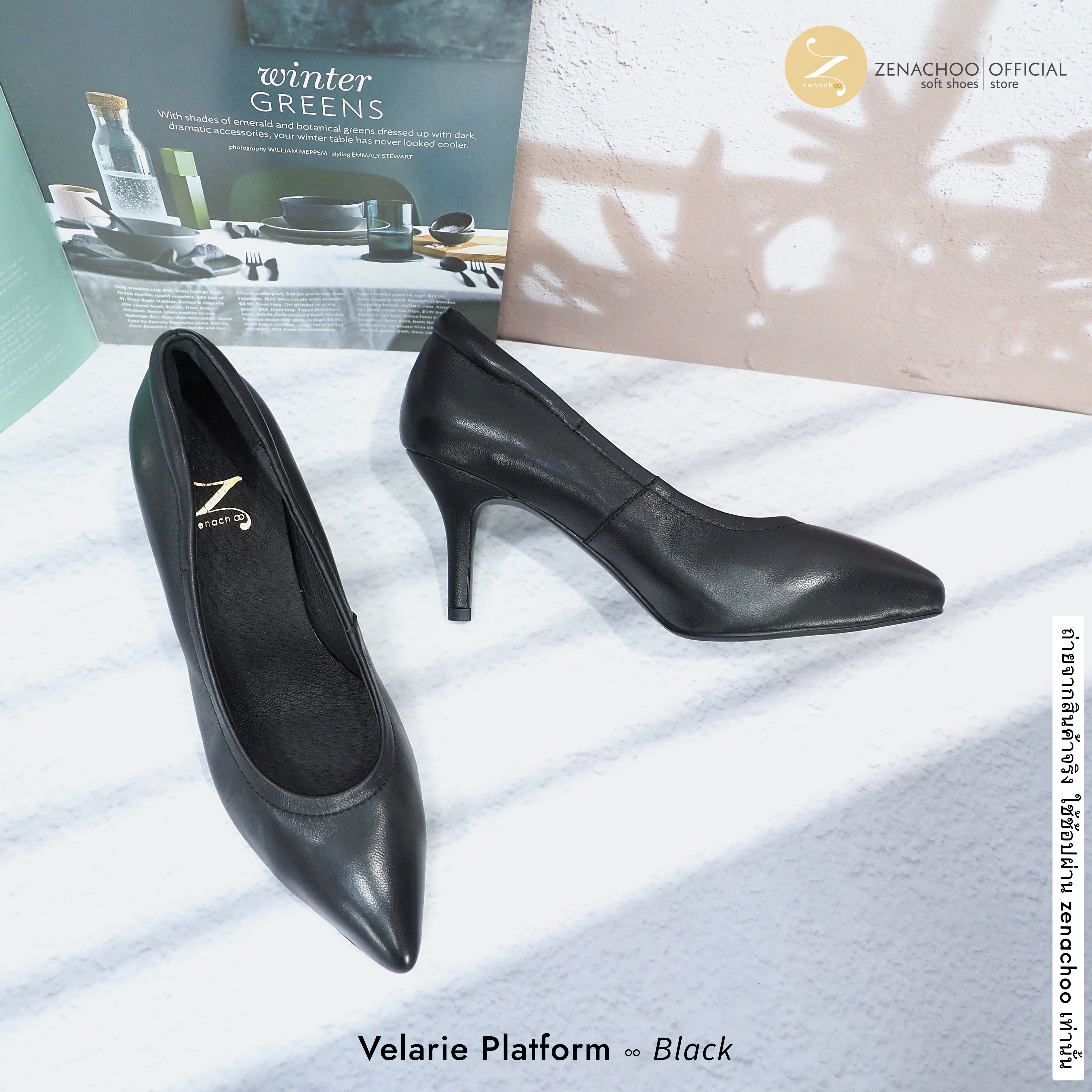 ทรงปกติ เปลี่ยนไซส์ได้-ไม่รับคืน Zenachoo รุ่น Velarie Platform สูง 3.5นิ้ว เสริมด้านหน้า 2ซม. หนังแกะแท้ หน้ากว้างไม่บีบเท้า หนังนิ่มมาก