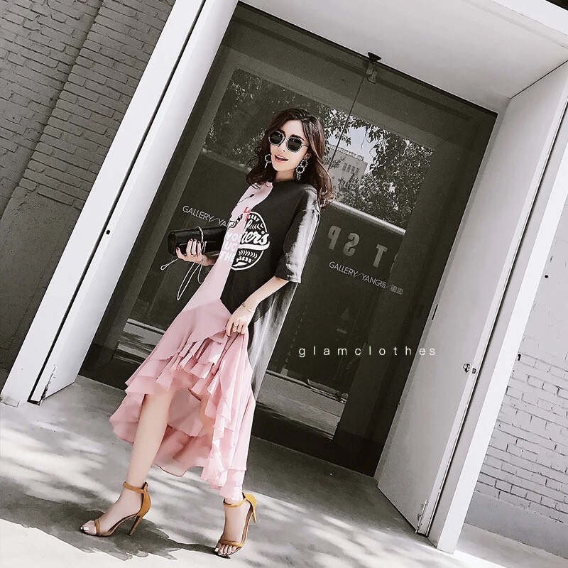 เดรสเกาหลี lot 2!! ผ้าคอตตอน ชายหางปลา เนื้อชีฟอง เป็นเดรสน่ารักใส่ตัวเดียวจบค่ะ