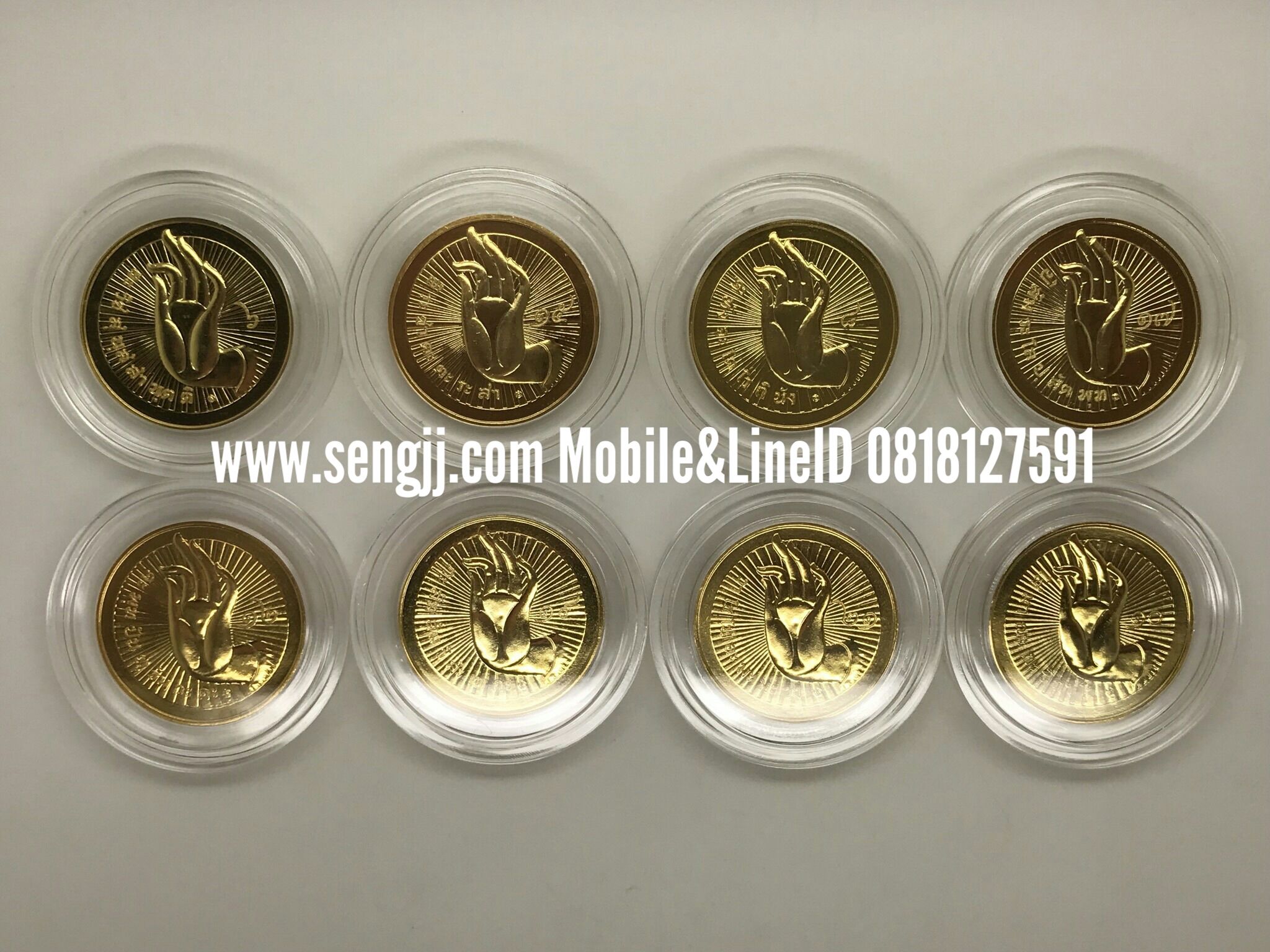เหรียญที่ระลึกนิเกิลชุบทอง 3 ซม. พระประจำวัน 8 ปาง (ชุดละ 8 เหรียญพร้อมใบรับรอง)