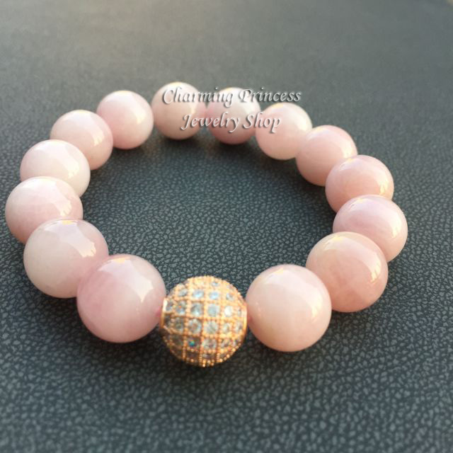 Rose Quartz Madagascar A โรสควอตซ์ มาดากัสการ์ 12 มม A รักและให้อภัย ประดับลูกบอลฝังเพชรงานประณีต CZ