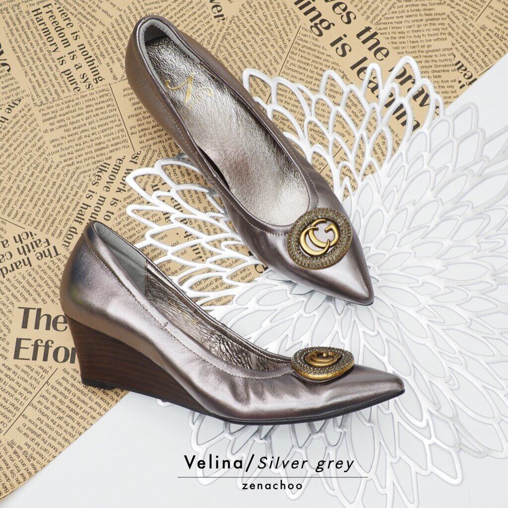 ทรงปกติ เปลี่ยนไซส์ได้-ไม่รับคืน Zenachoo รุ่น Velina ส้นเตารีดสูง 2 นิ้ว หัวแหลม หนังแกะนิ่มทั้งคู่