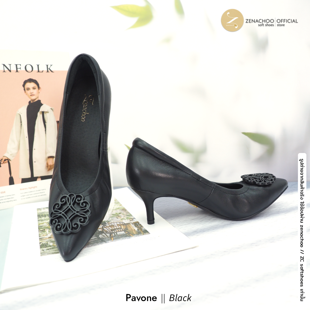 ทรงขายดี ใส่แล้วเท้าเพรียว ทรงปกติ:เปลี่ยนไซส์ได้-ไม่รับคืน Zenachoo Pavone สูง 2 นิ้ว รองเท้าหนังแกะแท้ ใส่สบายมาก