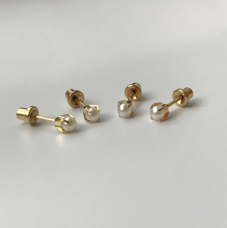 (สำหรับเจาะ)แป้นหมวก มุกก้านสีทอง Prong แพคเกจปลอดเชื้อ ปลอดภัย100%