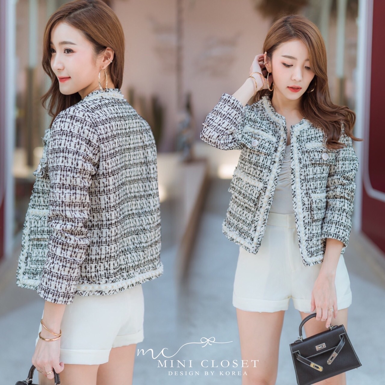เสื้อตคลุมทวิต สวยหรูดูแพง สไตล์เกาหลี มี3 สีสวยๆ
