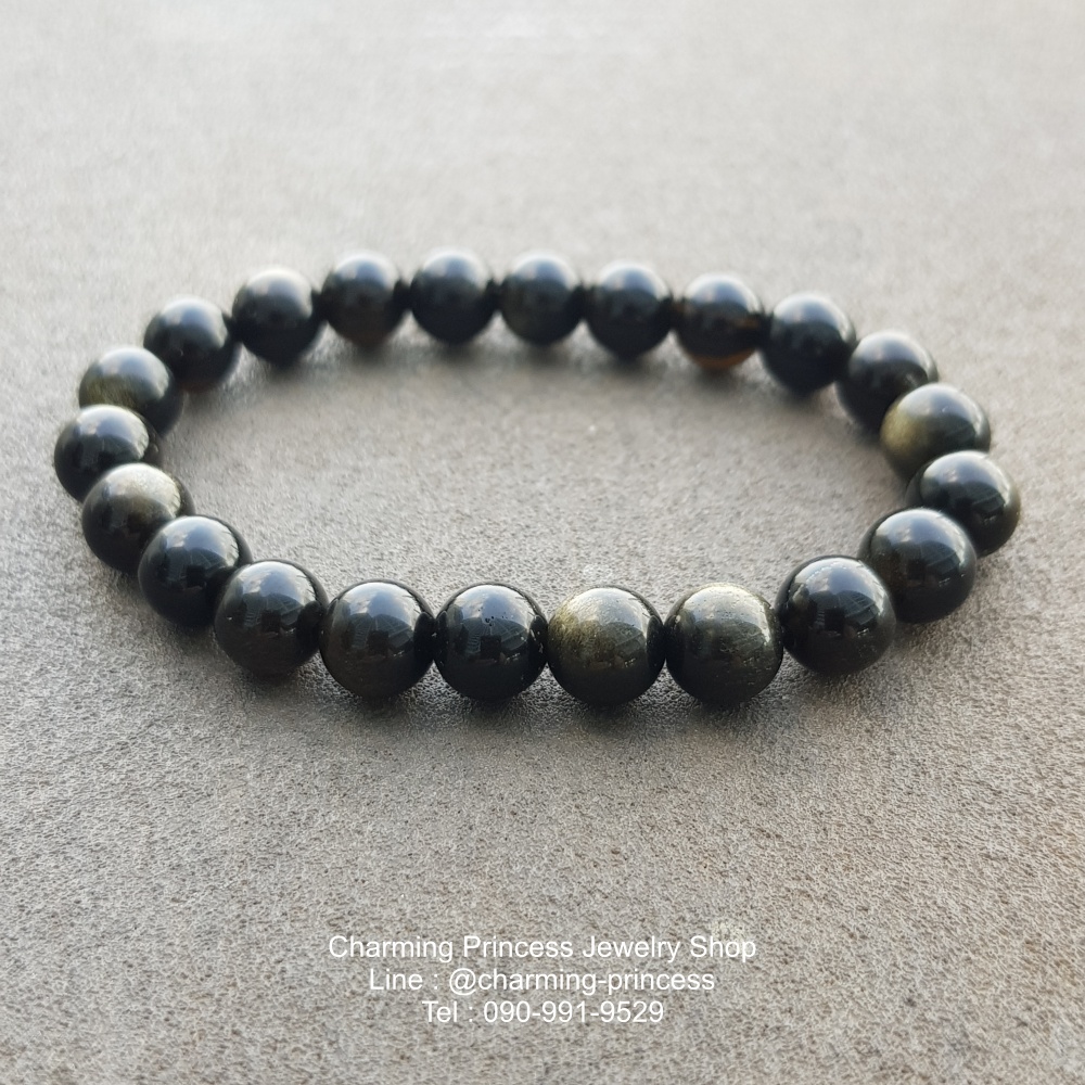 Golden Obsidian หินออบซิเดียน 8 มม ช่วยขับไล่โชคชะตาที่เลวร้าย