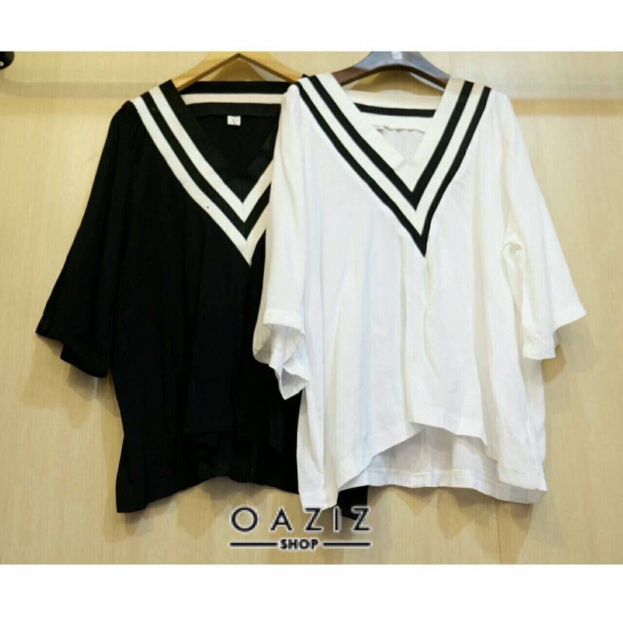 New in..เสื้อคอวี ตัดลายวีสองชั้น ผ้าทิ้งตัวใส่สบาย style korea