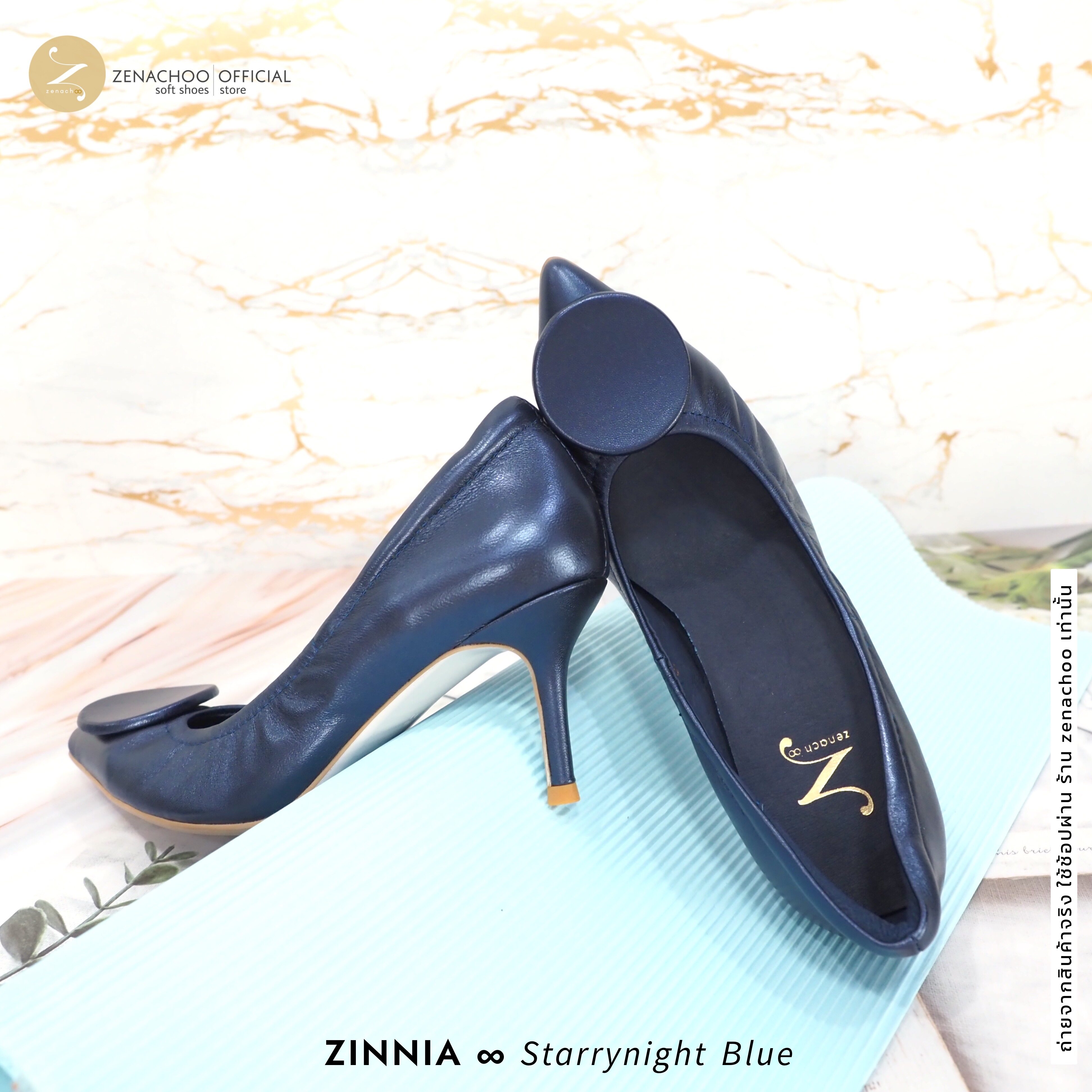 ทรงปกติ เปลี่ยนไซส์ได้-ไม่รับคืน Zenachoo รุ่น Zinnia สูง 3 นิ้ว รองเท้าหนังแกะแท้ หน้ากว้างไม่บีบเท้า หนังนิ่มมาก