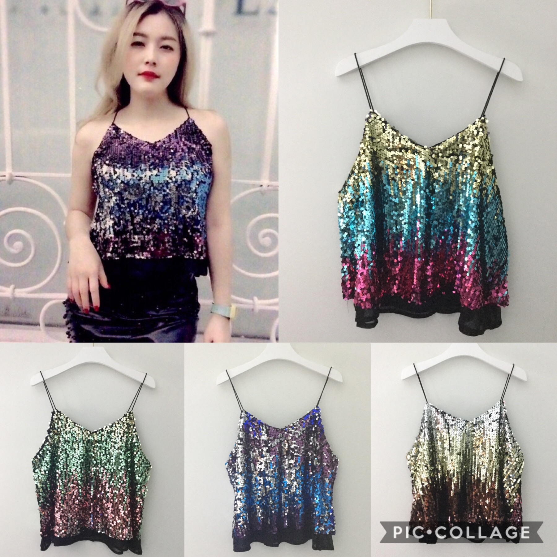 เสื้อสายเดี่ยวปักเลื่อมสวยๆ วิบวับๆทั้วตัว
