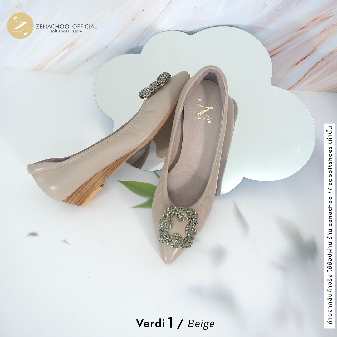 ทรงปกติ เปลี่ยนไซส์ได้-ไม่รับคืน Zenachoo รุ่น Verdi1 สูง 1นิ้ว รองเท้าหนังแกะแท้ หนังนิ่ม พื้นนุ่ม