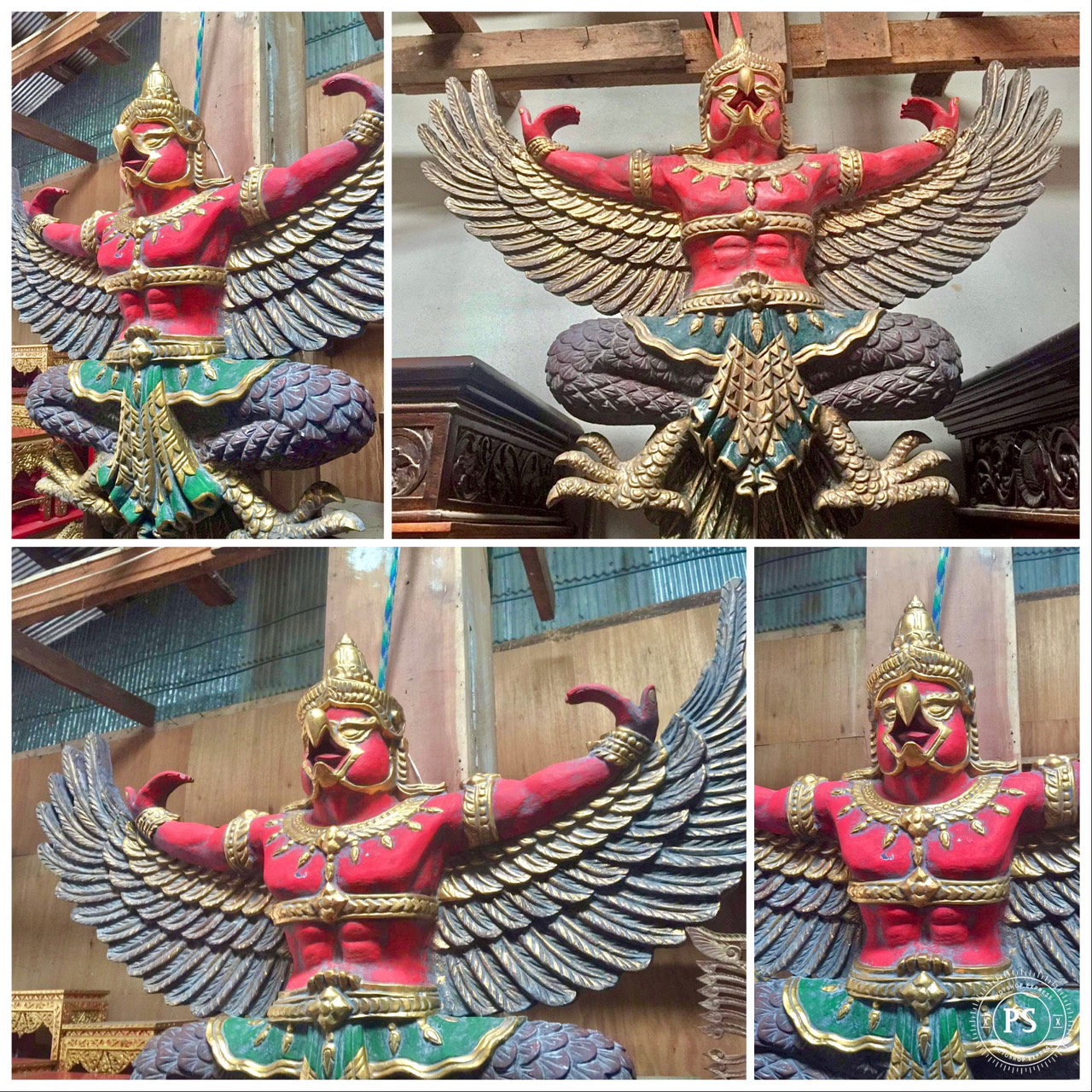 พญาครุฑไม้สัก ขนาด145ซม ครุฑไม้แกะ