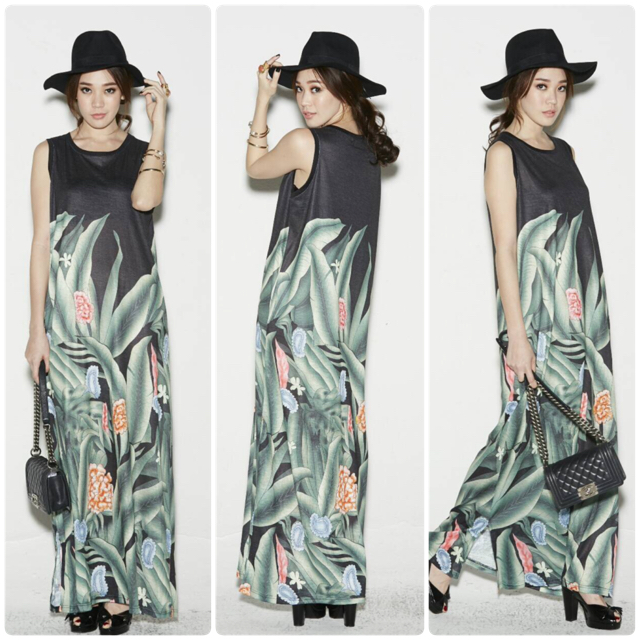 เดรสยาวแขนกุด ผ้าสลาฟปริ้นลายสวยผ้าใส่สบาย เดรสไปเที่ยวทะเล คาเฟ่ เดินห้างฯ ใส่ได้หลายโอกาสค่ะ