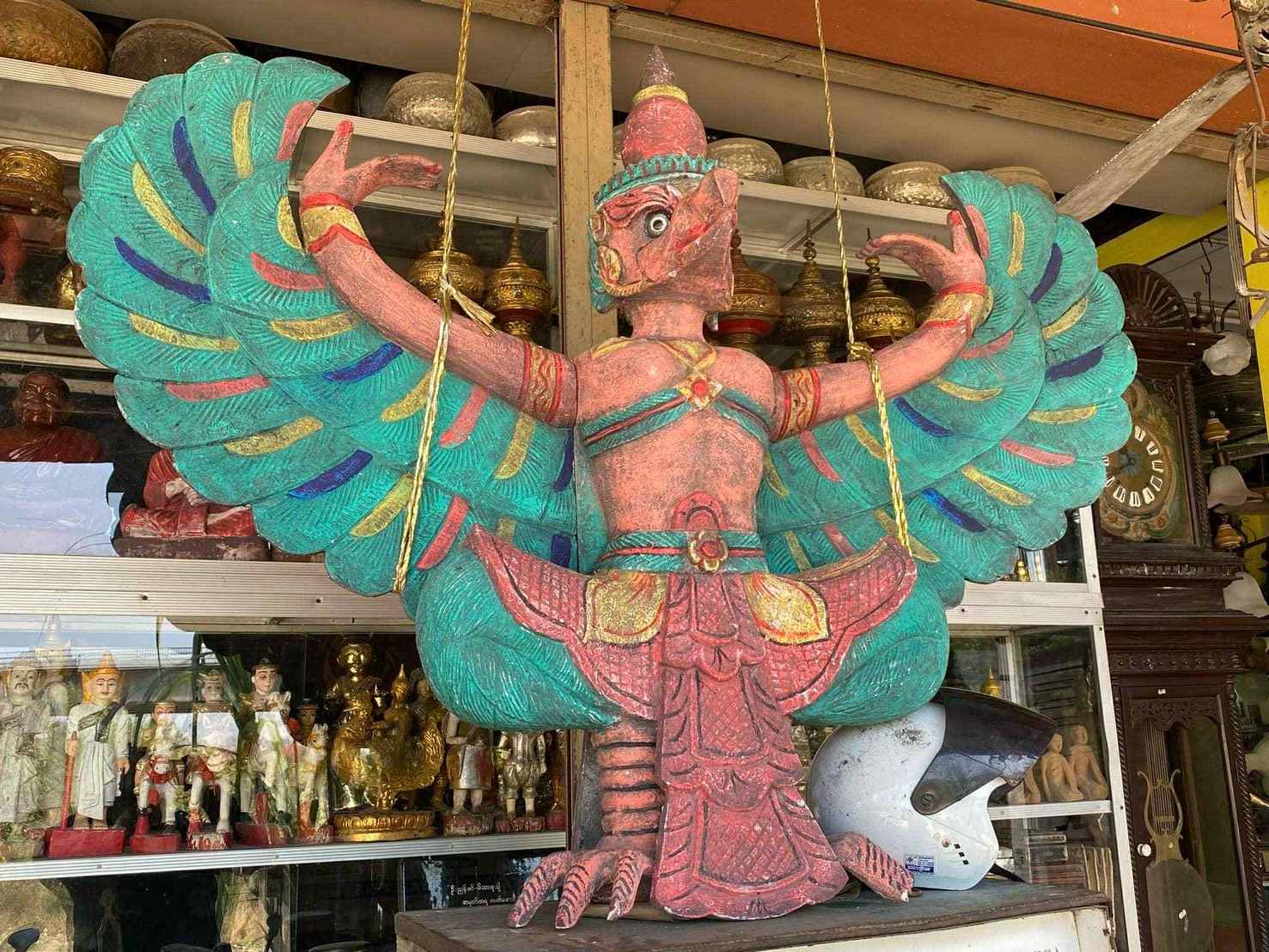 พญาครุฑไม้สักโบราณ ครุฑไม้แกะสลัก ขนาด145ซม อายุราว80ปี