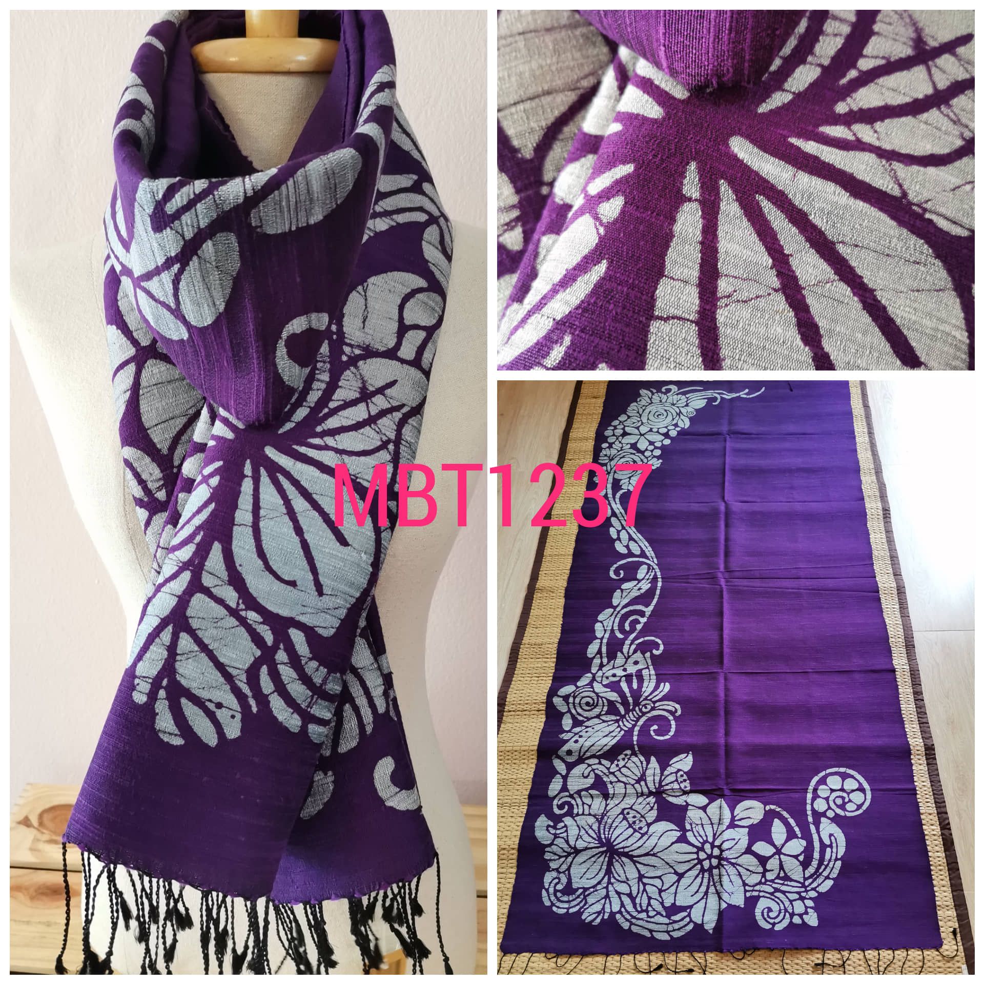 ผ้าคลุมไหล่ไหมแท้ทอมือ ลายบาติก Handmade