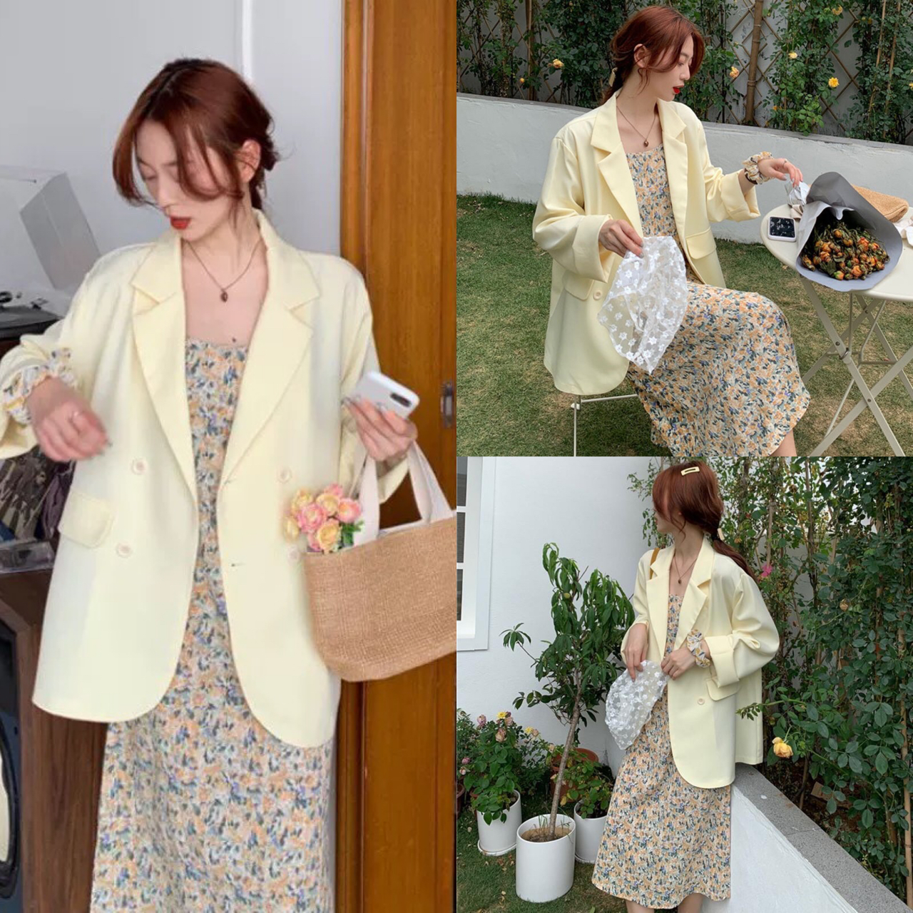 เสื้อสูททรงหลวมสไตล์เกาหลี ผ้าลื่นรีดง่าย