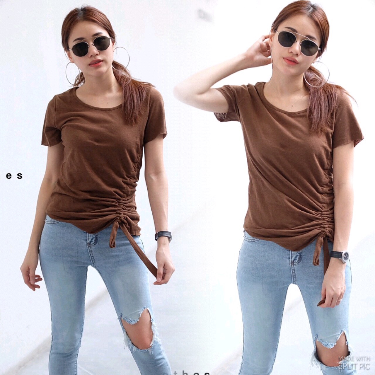 เสื้อยืดคอวีสีพื้น