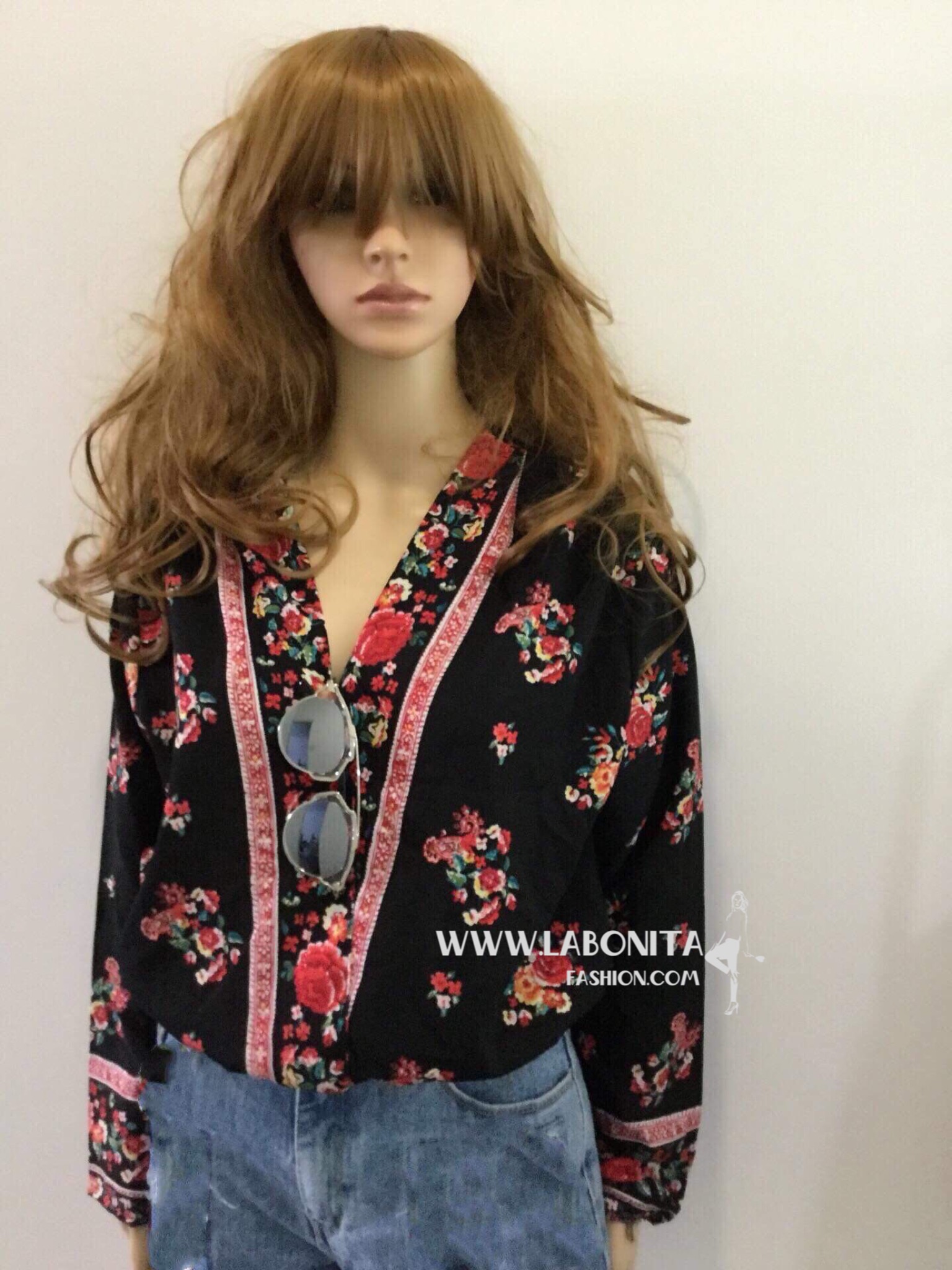 เสื้อจั้มเอวแขนยาวลายดอกสไตล์โบฮีเมียน