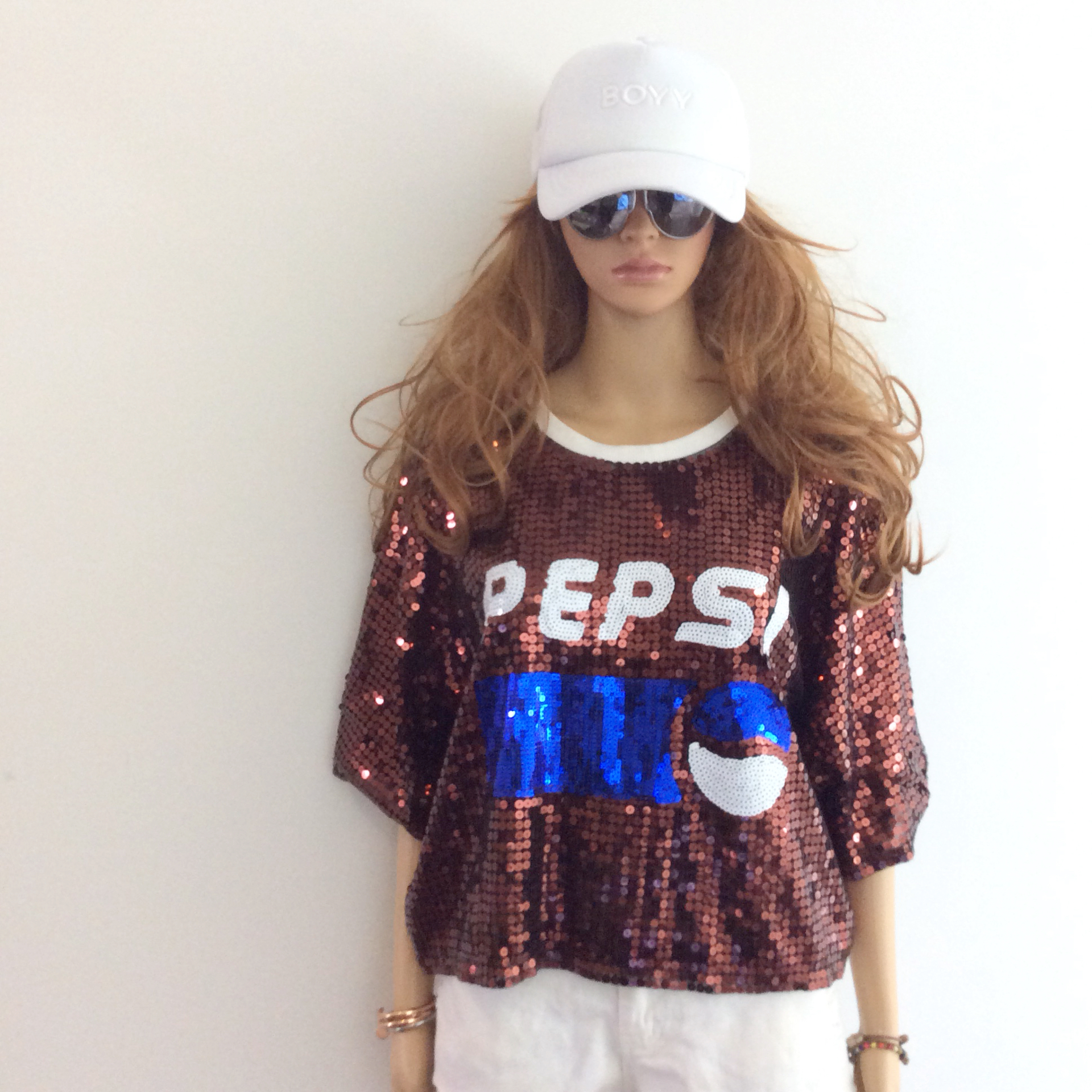 เสื้อลายPEPSIปักเลื่อม เสื้อยืดปักเลื่อมทรงOversize