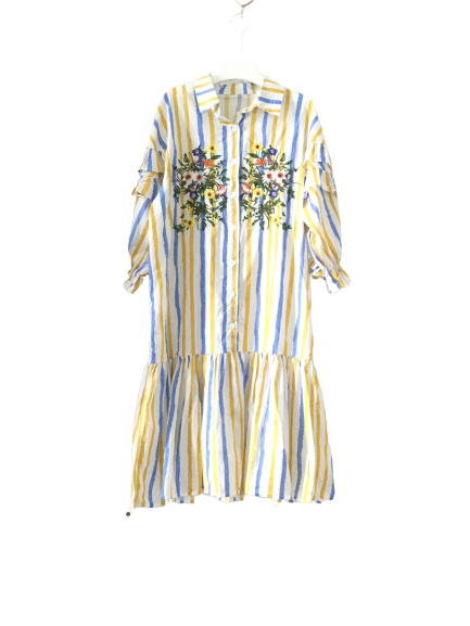 เดรสลายทางปกเชิ้ตปลายเดรสจับจีบระบายน่ารักๆสไตล์สาวเกาหลี