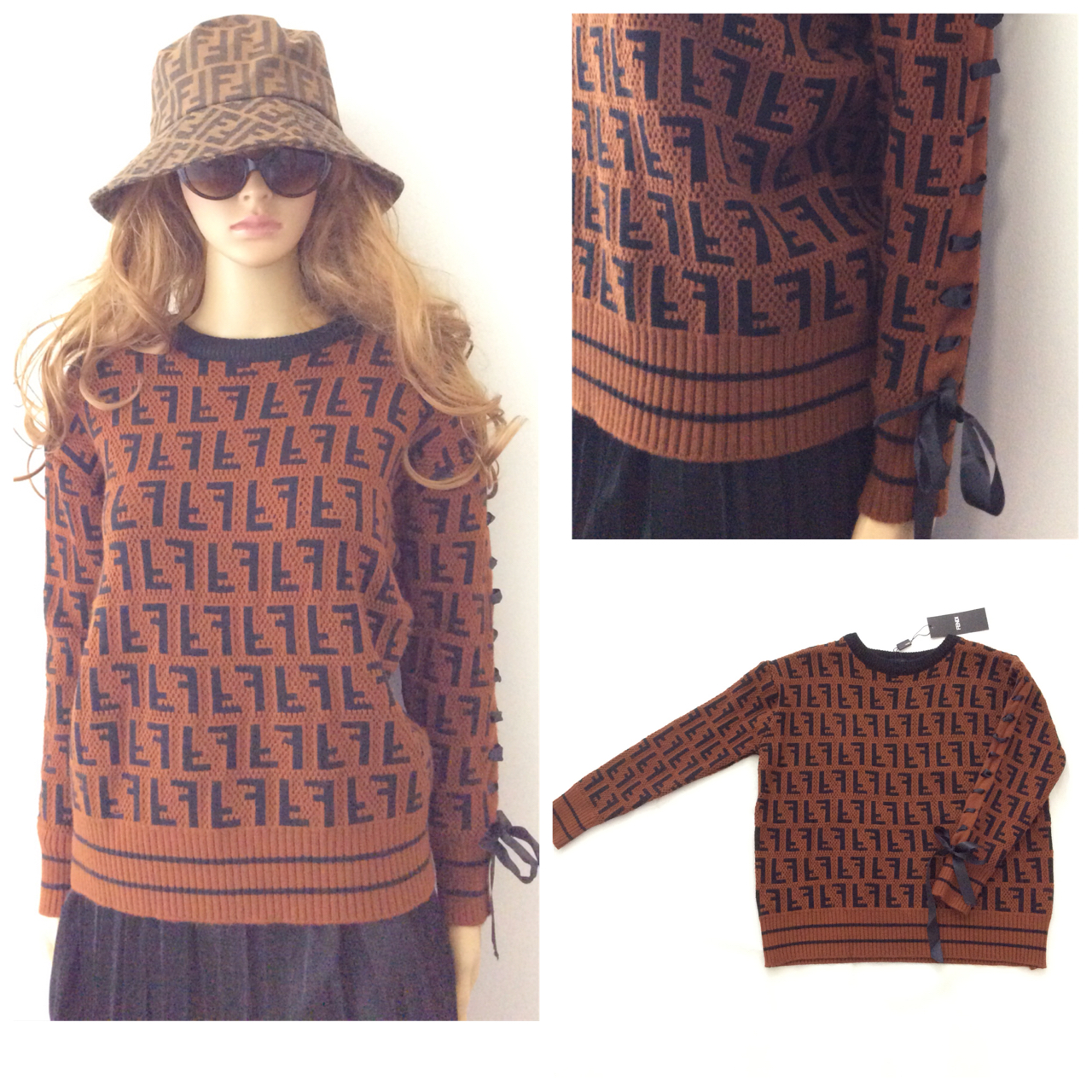 เสื้อไหมพรมFENDI แขนยาวถักริบบิ้น ผ้าหนานุ่มใส่กันหนาวอุ่นแน่นอน