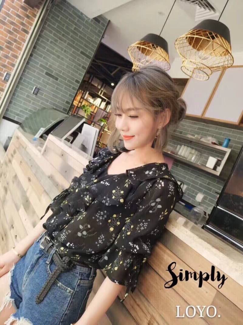 เสื้อชีฟองลายดอก คอระบาย ผ้าชีฟองเนื้อดีมว๊ากกก