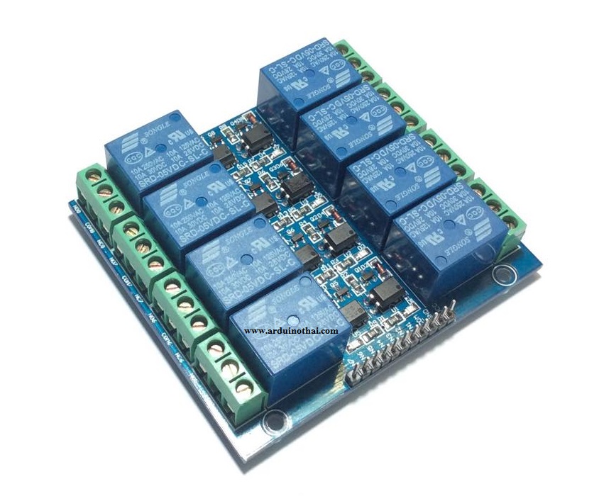 8 Channel Relay (10A) with Optocoupler Module โมดูลรีเลย์ 8 ช่องควบคุมแบบแยกกราวน์
