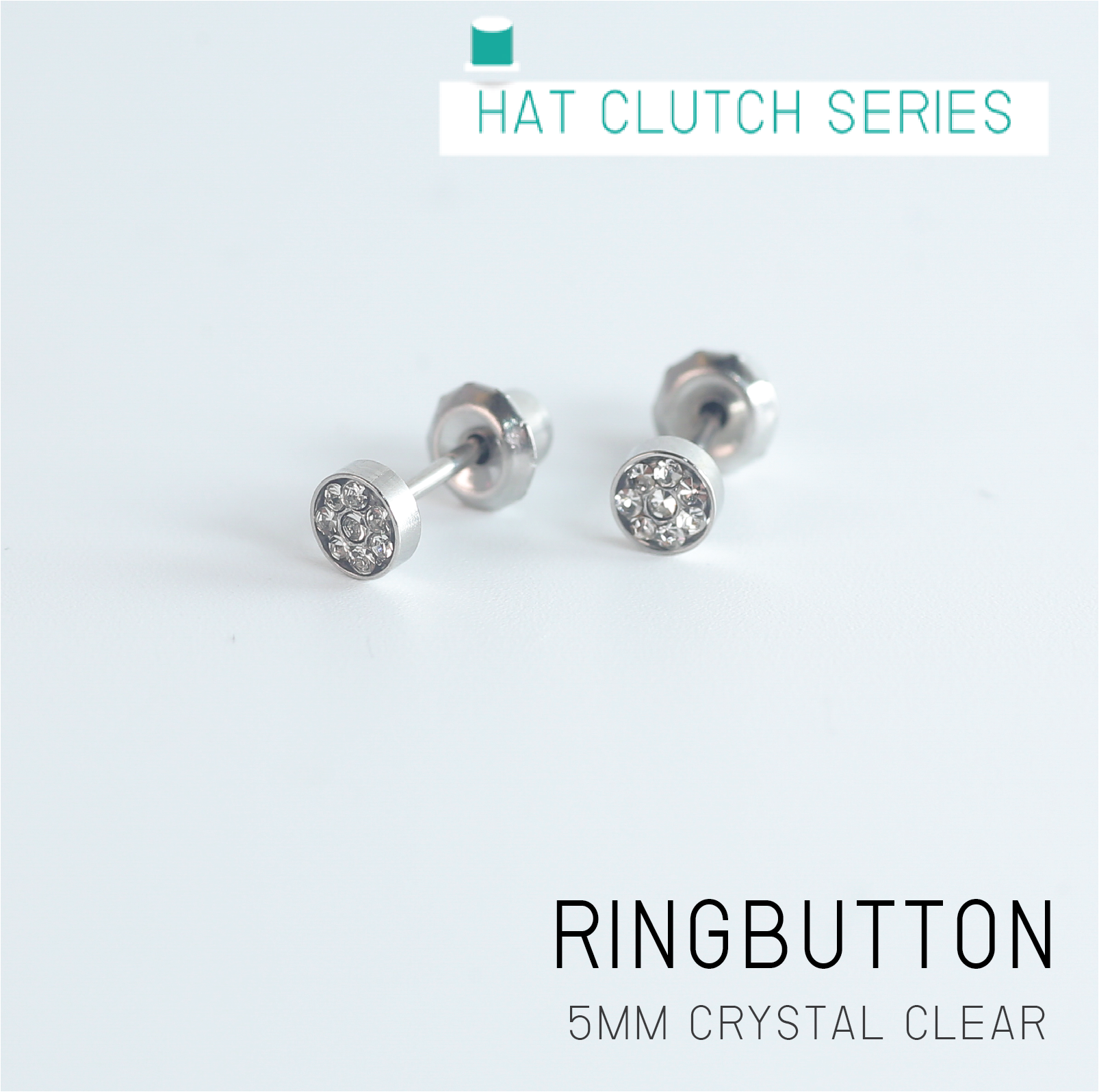 (ส่งฟรี!) ต่างหูสำหรับผิวแพ้ง่ายแป้นตัน สแตนเลสเกรดการแพทย์ 5mm Ringbutton Clear ปลอดภัย100%