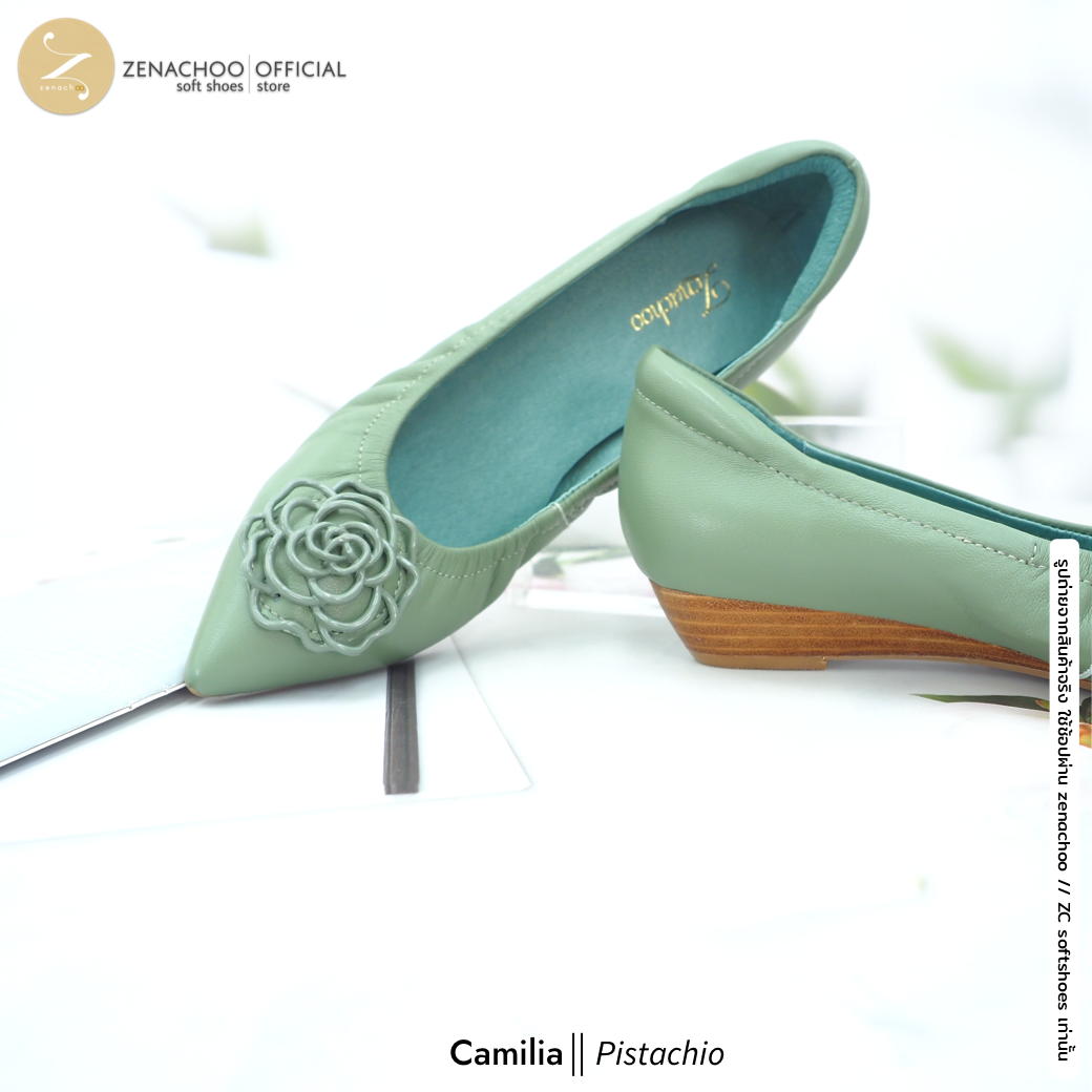 ทรงปกติ เปลี่ยนไซส์ได้-ไม่รับคืน รุ่นขายดี Zenachoo Camilia สูง 1 นิ้ว รองเท้าหนังแกะแท้ หัวแหลมหน้ากว้าง