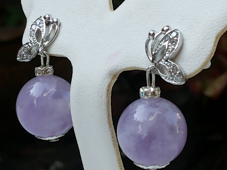 ต่างหู อะเมทิสต์ Amythyst ขนาด 14 มิล ตัวเรือนเงิน 92.5 เพชร cz
