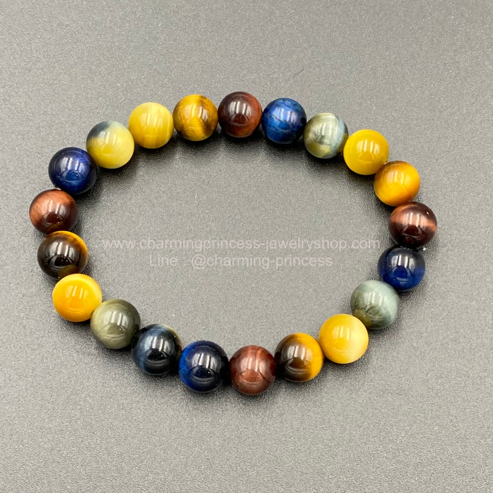 5 พยัคฆราช Tiger Eye Multi Colors หินตาเสือครบทุกสี 8 มม แก้ปีชง พลิกฟื้นดวงชะตา แคล้วคลาดปลอดภัย หินแก้ปีชง Version 2